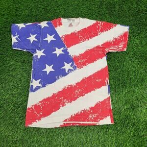 Vintage 80s American Flag AOP Shirt Womens Medium 18x26 USA